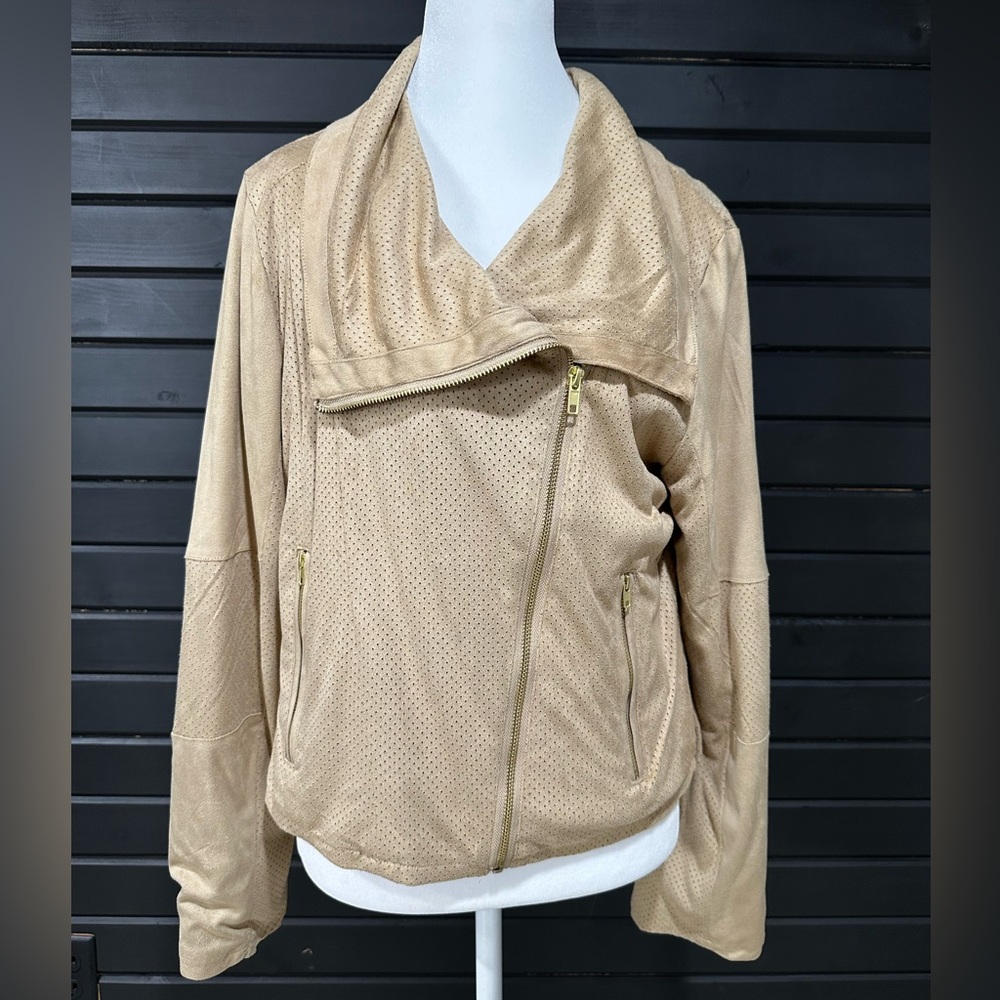 Thread & Supply moto jacket faux suede taupe two sip front side pockets sz M